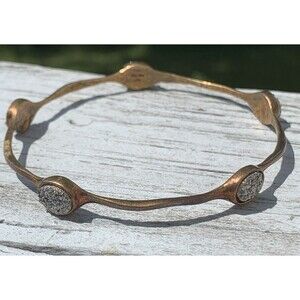 Milor Italy Hammered 925 Sterling Drusy Quartz Bangle Bracelet Arte D’ Argento